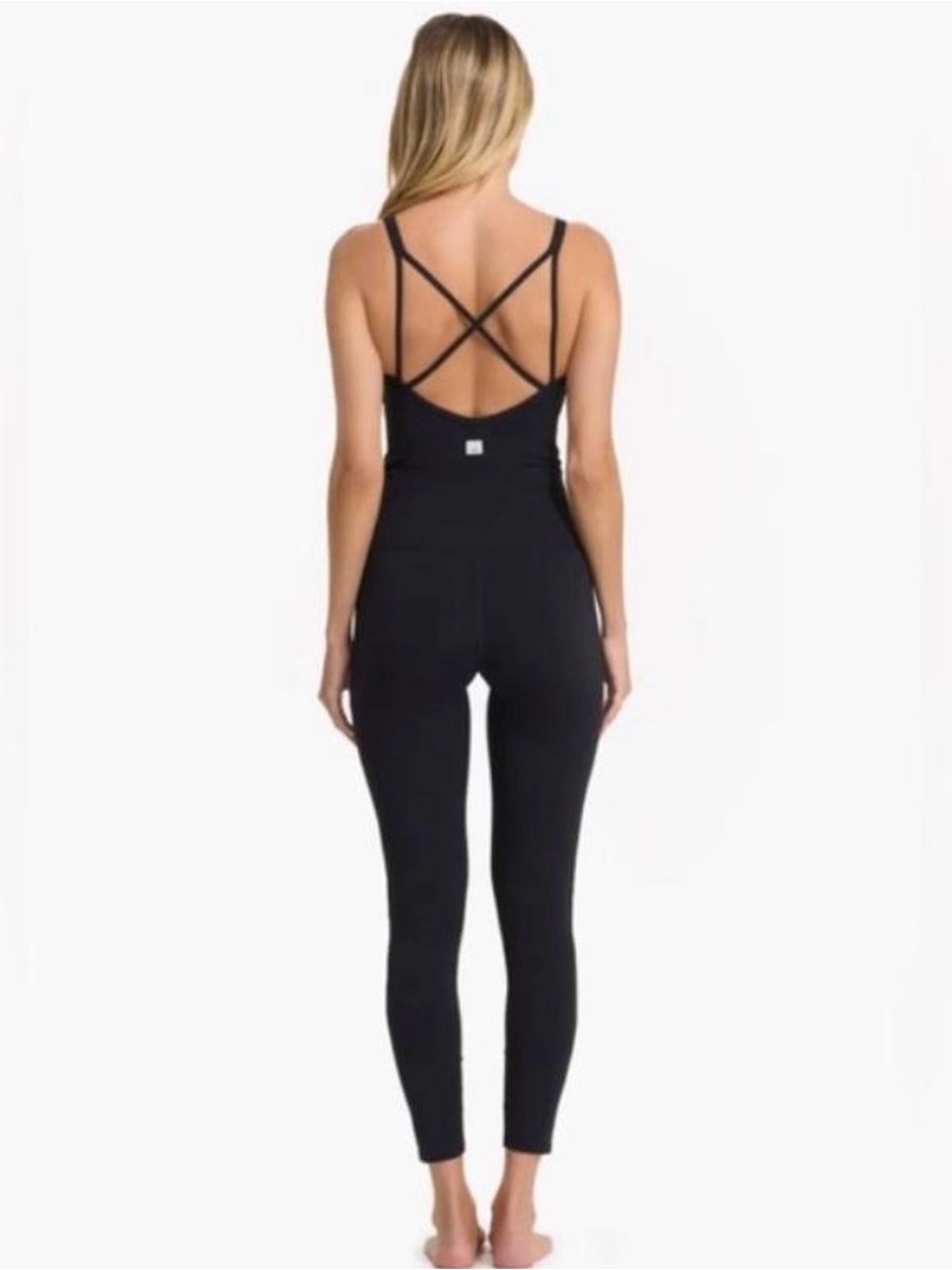 Vuori Butter Soft Black Strappy Back Yoga Mindset Jumpsuit